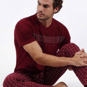 Pijama de manga corta y pantalón largo de hombre. Pijamas Antonio Miro