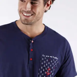 Pijama de hombre de verano de manga corta y pantalón corto de hombre. Pijamas Admas