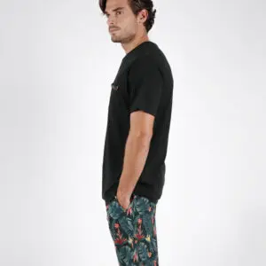 Pijama de hombre de verano de manga corta y pantalón corto con estampado tropical. Pijamas Antonio Miro