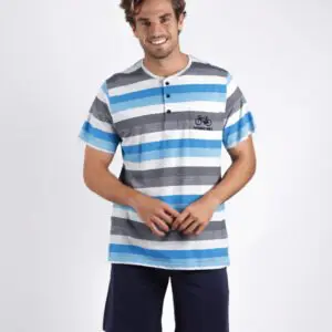 Pijama de hombre de verano de rayas de manga corta y pantalón corto Pijamas Antonio Miro