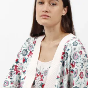 Elegante bata con estampado floral para mujer de manga larga